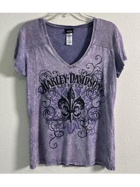 Harley Davidson Aruba Women's Med V-Neck T-Shirt Purple Aruba Motorcycle Tie Dye